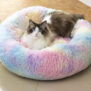 Anti Anxiety Round Fluffy Plush Faux Fur Warm Washable Dog Bed & Cat Bed