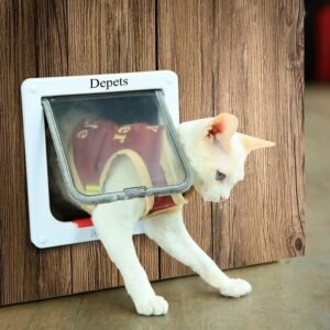Way Locking Cat Flap Door for Interior Exterior Doors, Weatherproof Pet Door